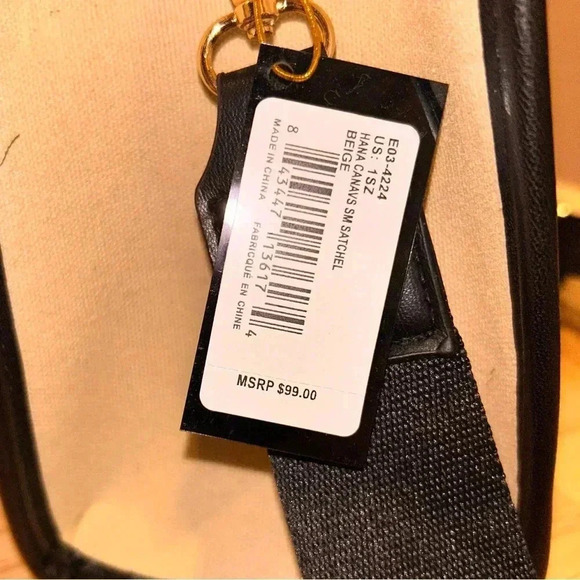 NWTS Bebe Hana Small Beige + Black Canvas Top Handle Crossbody With Logo Accents - Picture 5 of 7